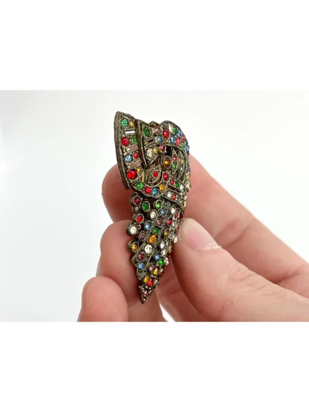 Art Deco Rainbow Fruit Salad Rhinestone Antique Vintage Dress Clip | Fur Clip